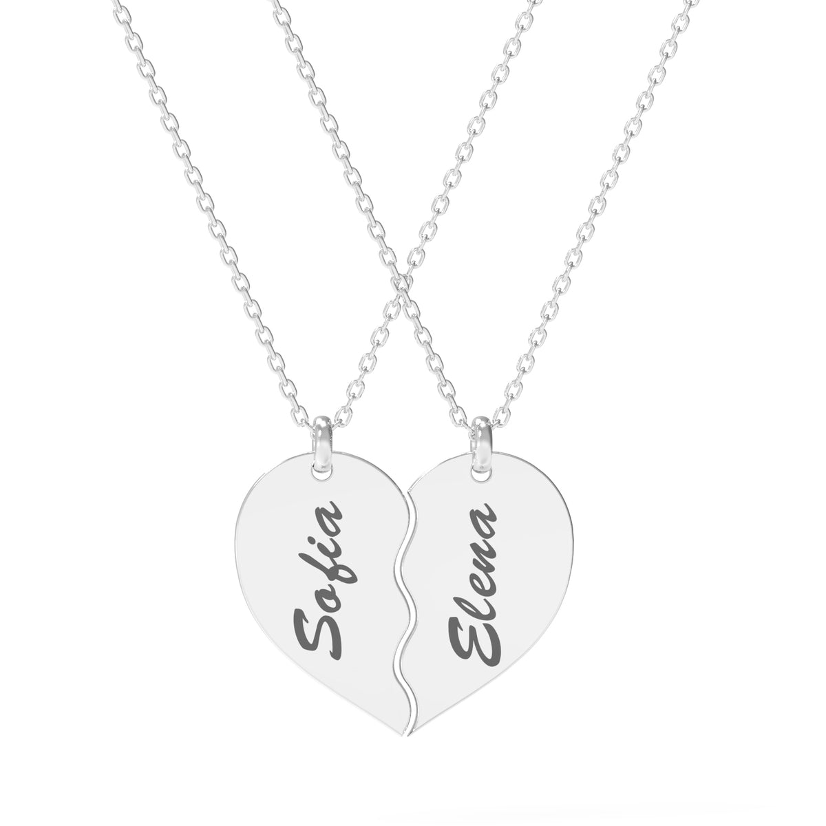 Set de 2 lănțișoare Half of My Heart din argint 925 – bijuterii personalizate Maison La Stéphanie, simbol al iubirii și al conexiunii dintre suflete pereche. Cadoul perfect pentru cupluri.