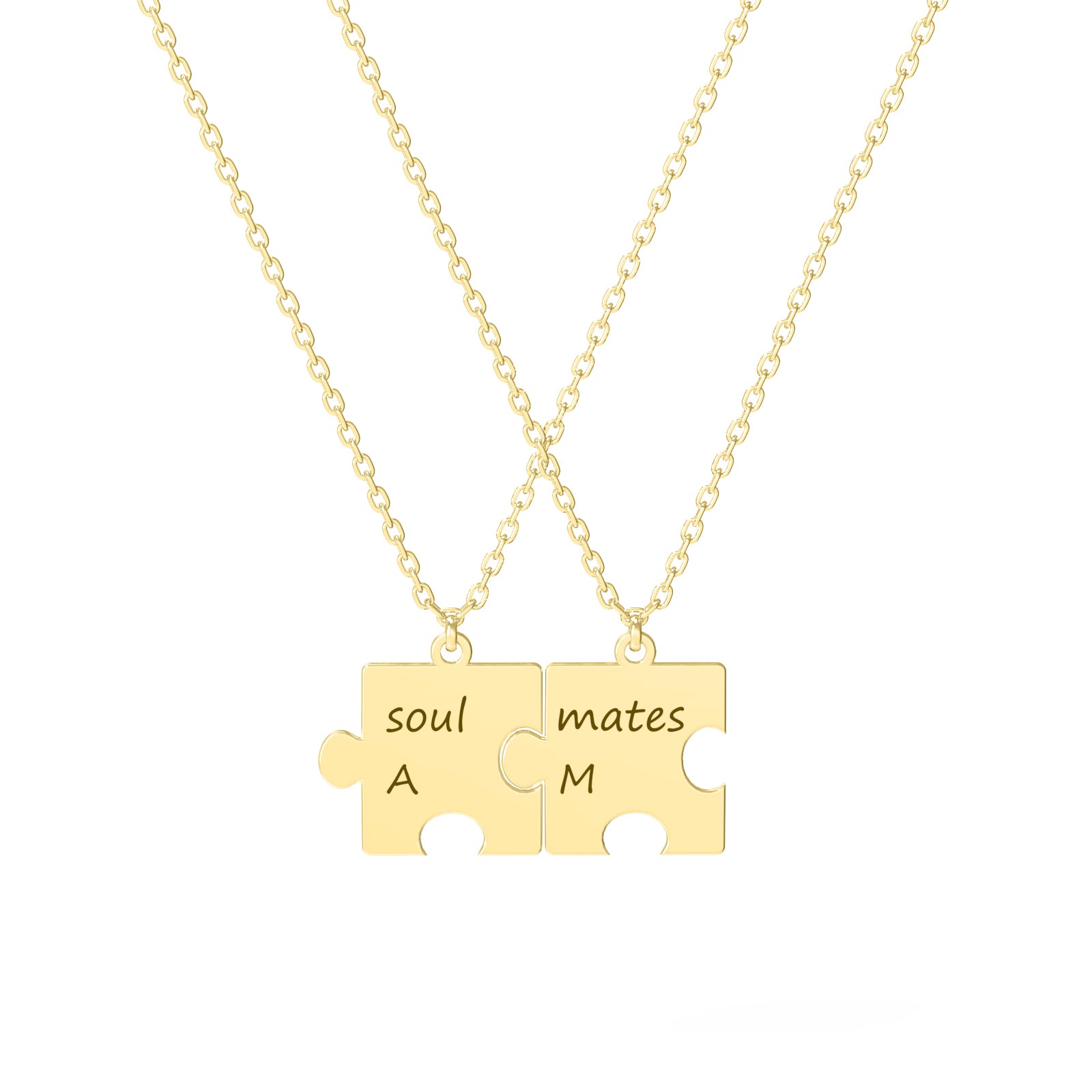 Set de 2 lănțișoare personalizate puzzle din argint 925 placat cu aur 18K – bijuterii elegante Maison La Stéphanie, perfecte ca dar pentru cupluri, prieteni sau familie.