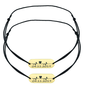 Set 2 brățări personalizate prin gravură cu plăcuță ovală din argint 925 placat cu aur – cadou elegant pentru cupluri, familie sau prieteni. Bijuterii personalizate Maison La Stéphanie.