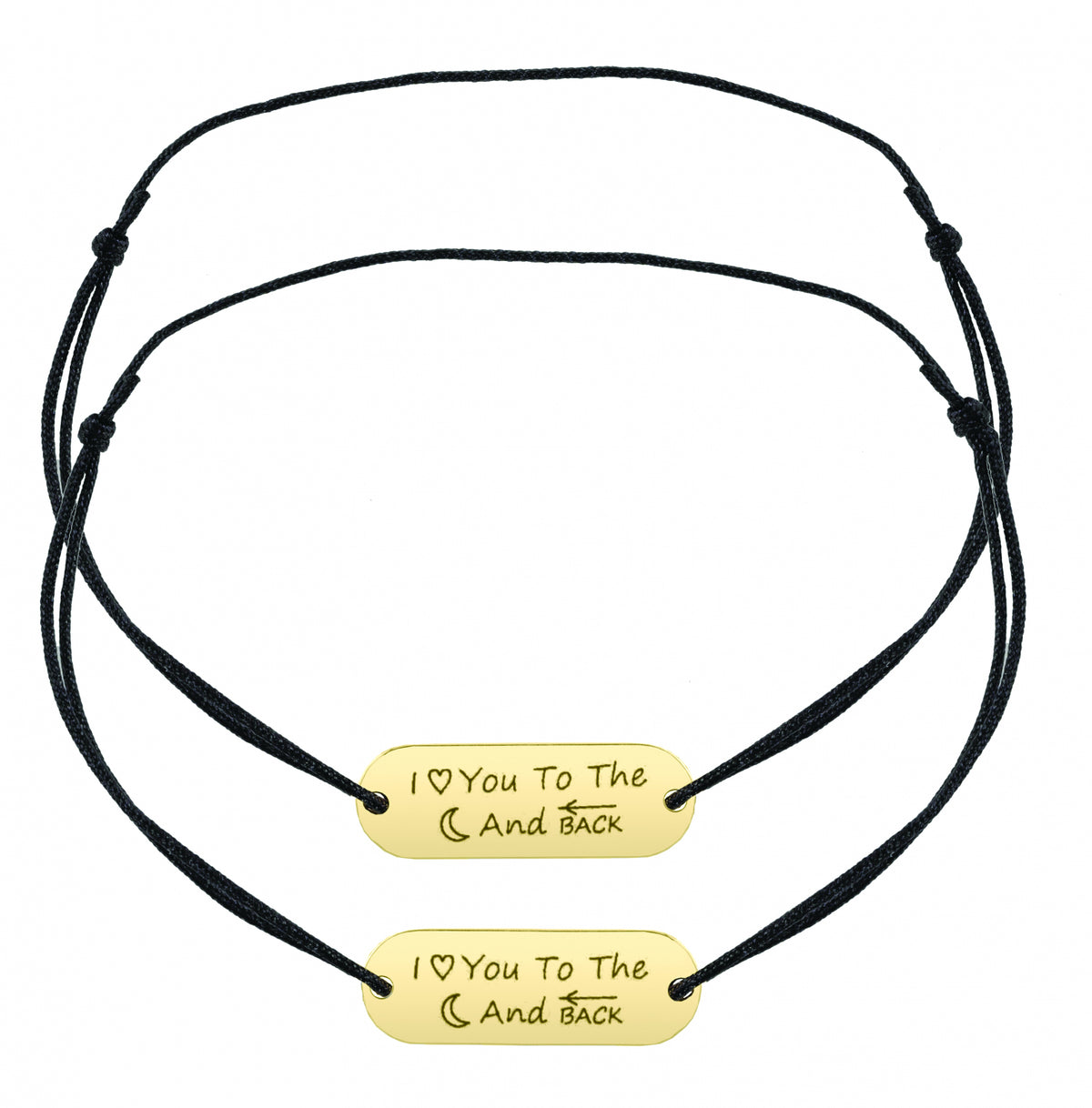 Set 2 brățări personalizate prin gravură cu plăcuță ovală din argint 925 placat cu aur – cadou elegant pentru cupluri, familie sau prieteni. Bijuterii personalizate Maison La Stéphanie.