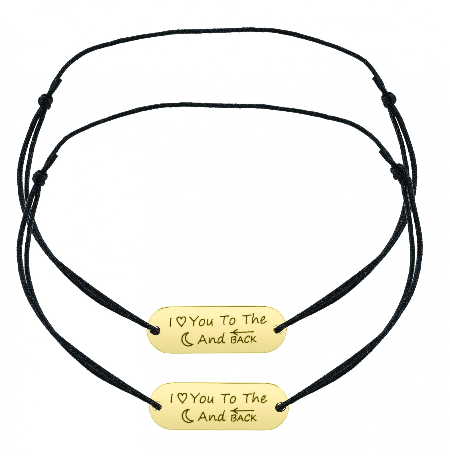 Set 2 brățări personalizate prin gravură cu plăcuță ovală din argint 925 placat cu aur – cadou elegant pentru cupluri, familie sau prieteni. Bijuterii personalizate Maison La Stéphanie.